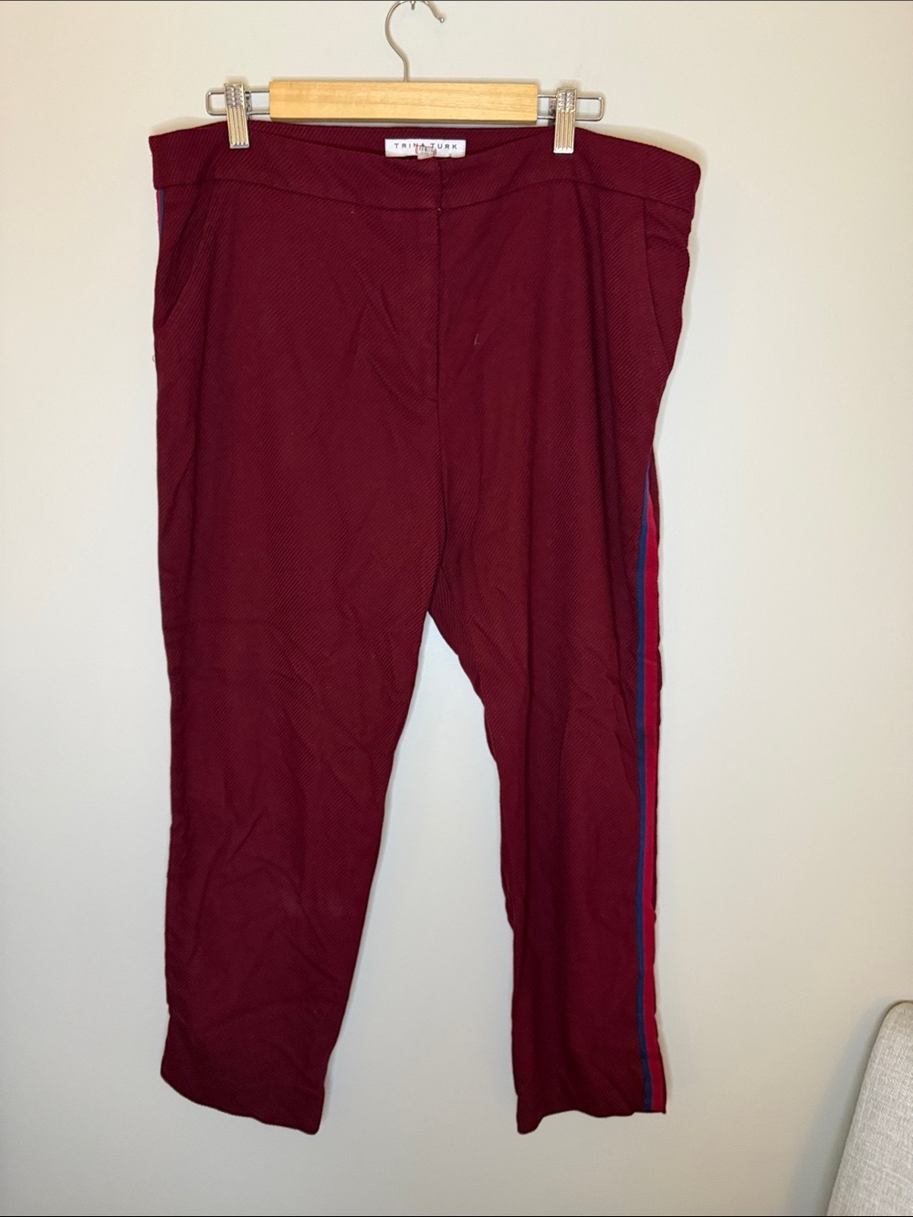 Trina Turk Burgundy Track Pants with Blue Side Stripe